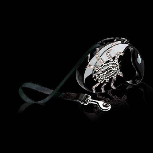 Flexi retractable Spider Leash in Crystals set in black case