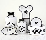 Black and White Dog & Cat Bowls & Dog Treat Jars