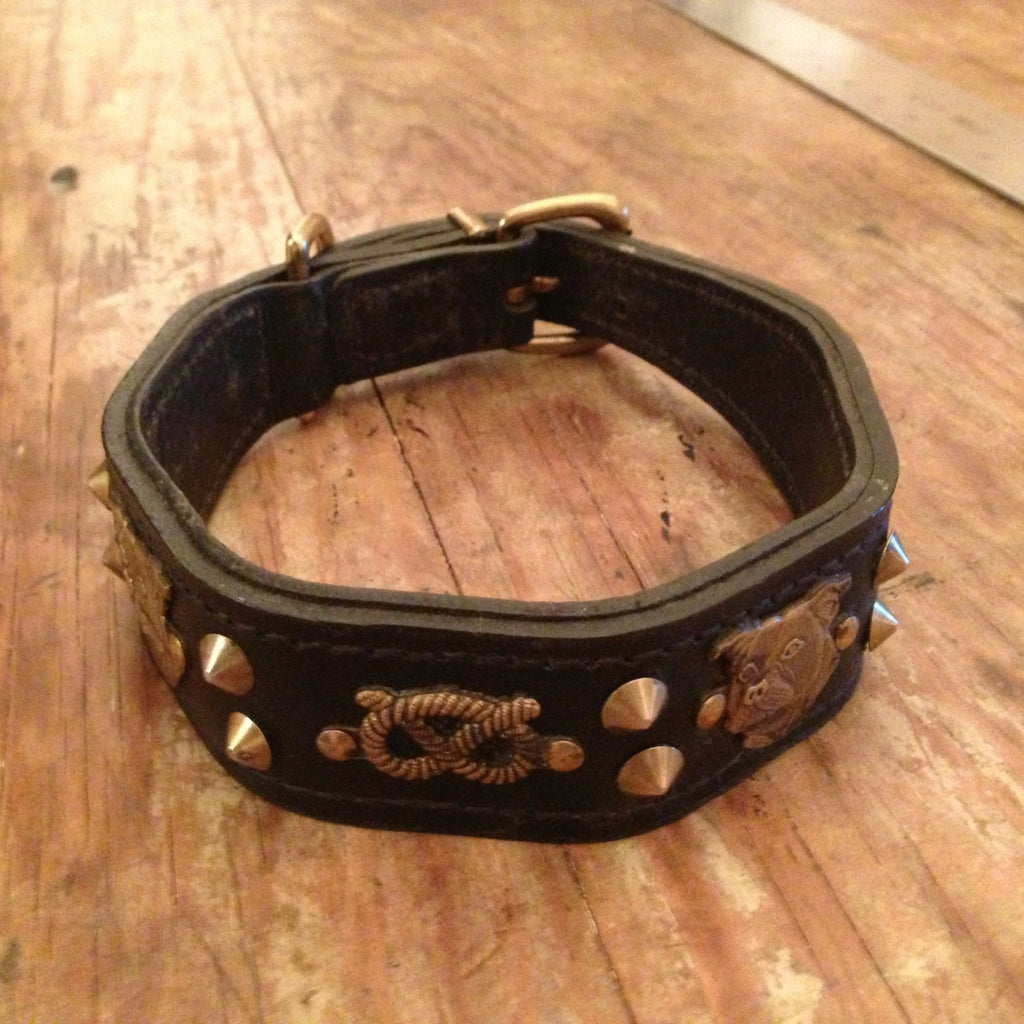 Bulldog motif antique dog collar c1950's